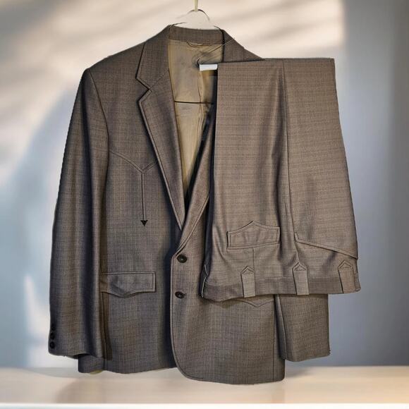 Vintage Circle S 2pc Brown Western Suit Classic Ranch Wear 46R Light Brown